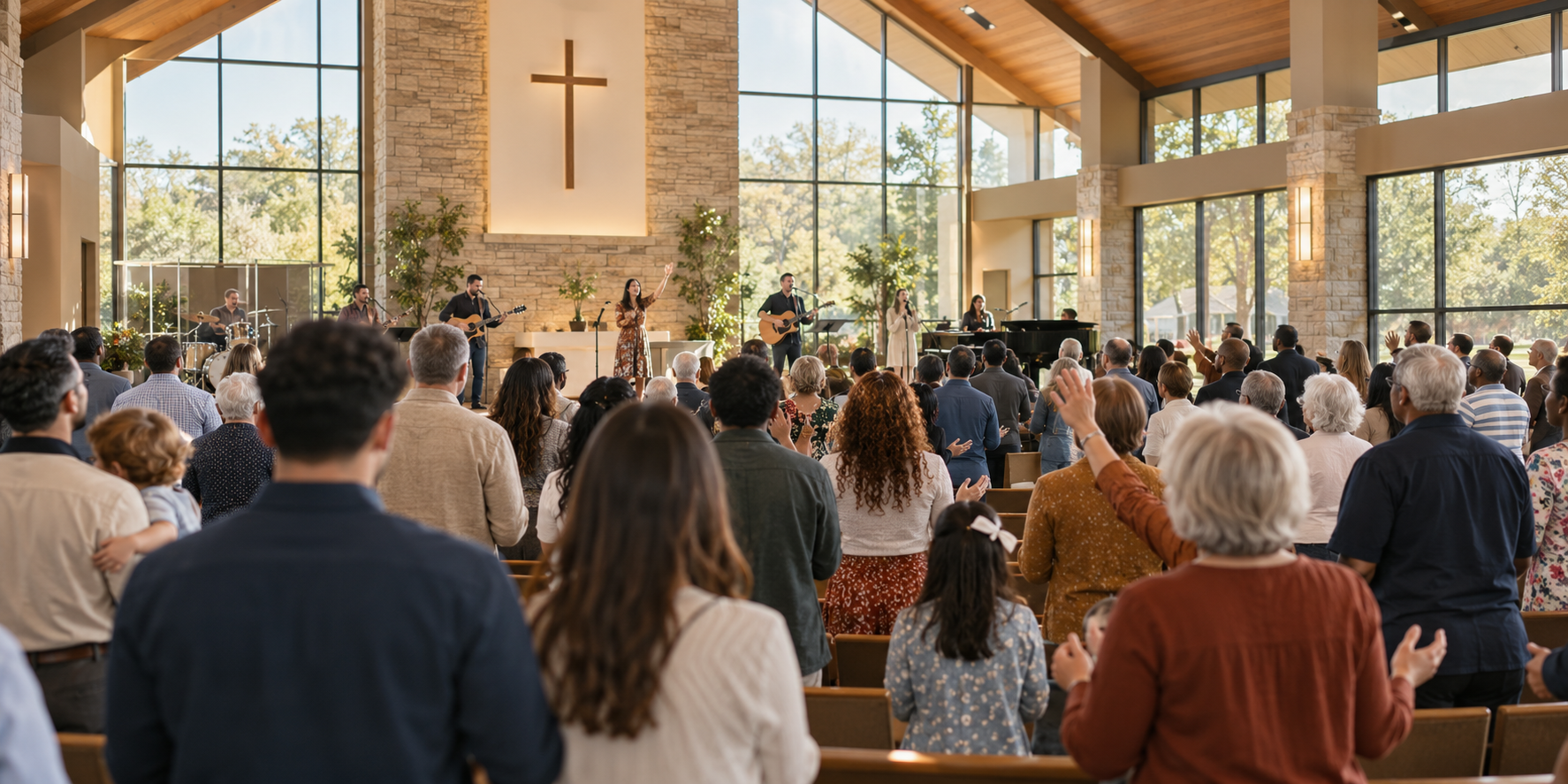 Comunidad reunida durante una celebración en el interior de una iglesia